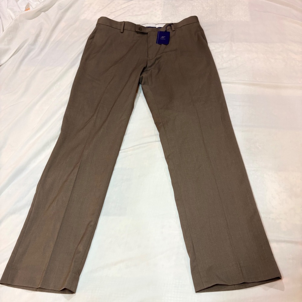 Alan Flusser Mens Taupe Herringbone Brown Classic Fit Dress Pants 36x32 NWT‎